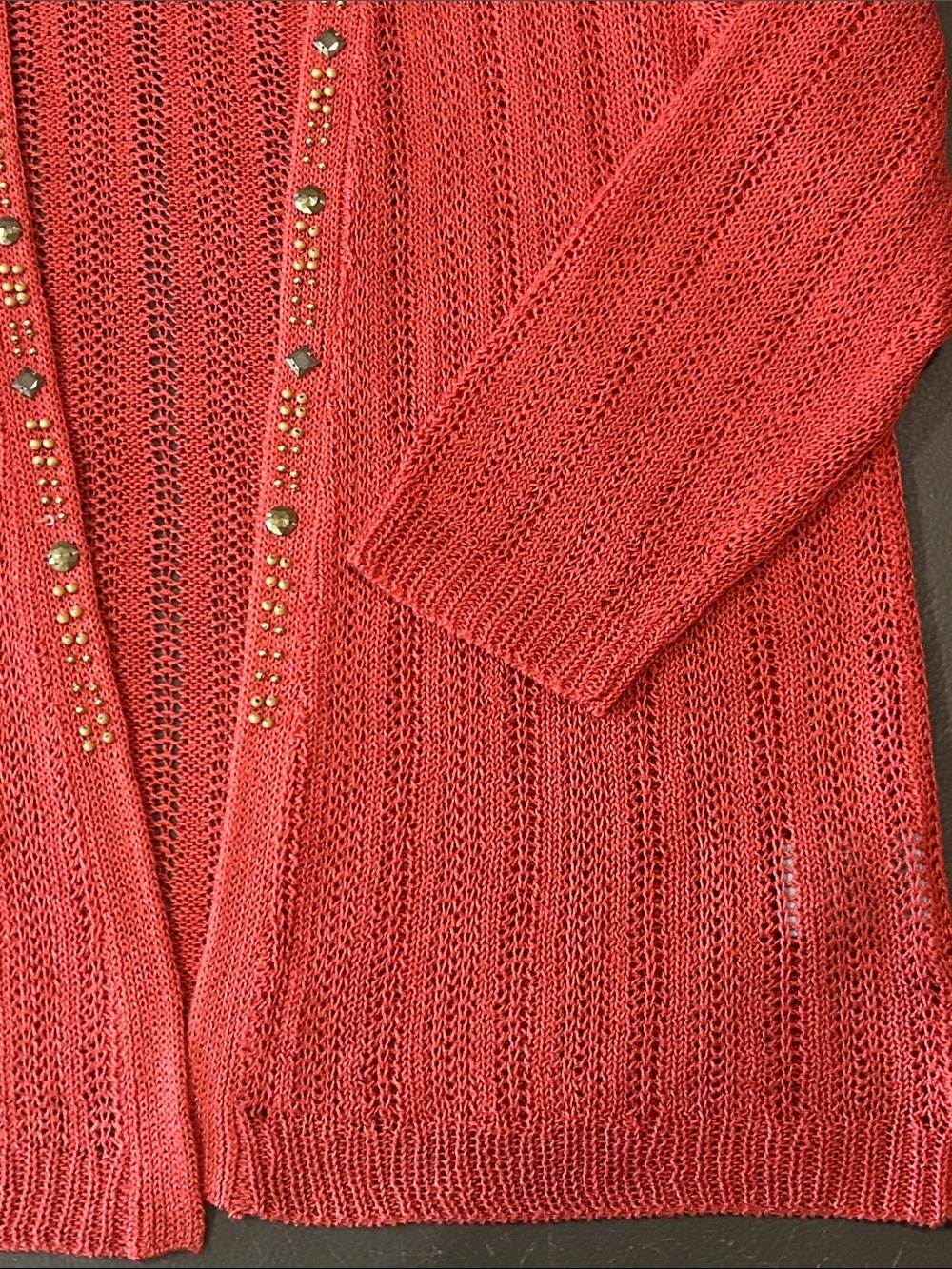 Samantha Grey Coral Open-Front Studded Knit Cardigan Sz M - Picture 6 of 7
